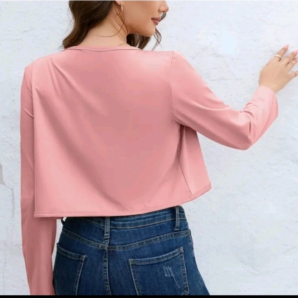 NWT, Sz. S, pink, open front, long-sleeved, cropped, jacket - Picture 4 of 13